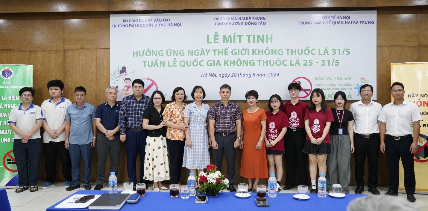 TRƯỜNG ĐẠI HỌC XÂY DỰNG HÀ NỘI TỔ CHỨC LỄ MÍT TINH HƯỞNG ỨNG NGÀY THẾ GIỚI KHÔNG THUỐC LÁ (31/5) VÀ TUẦN LỄ QUỐC GIA KHÔNG KHÓI THUỐC (25-31/5/2024)